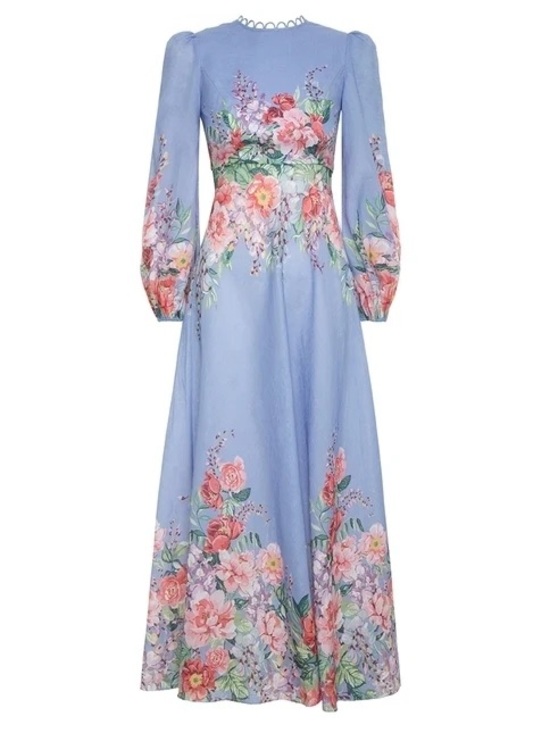 Zimmermann Dresses & Skirts - Zimmermann bellitude Powder Blue Floral Long Sleeve Maxi Dress